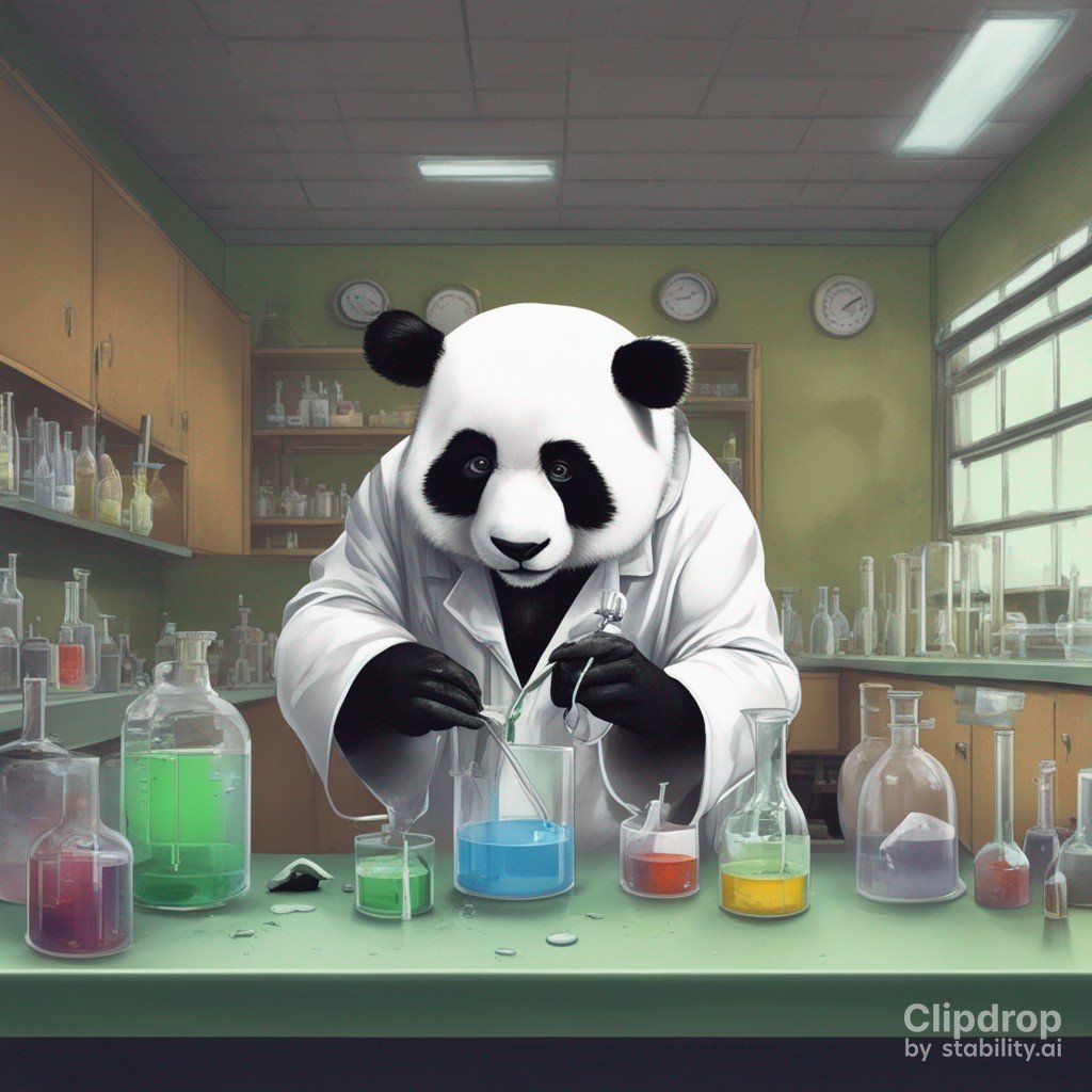 a panda scientist mixing chemicals in a laboratory 4